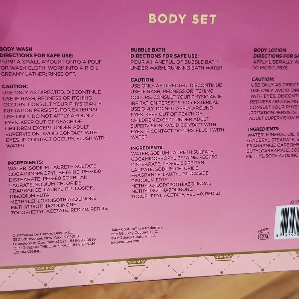💕▪️Juicy Couture▪️ Pink Body Set Body Wash Body Lotion Bubble Bath New In Box